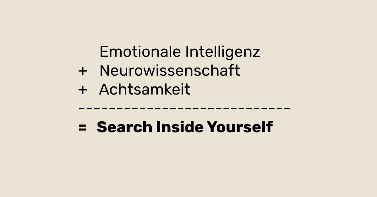 Formula card in German: Emotionale Intelligenz plus Neurowissenschaft plus Achtsamkeit equals Search Inside Yourself.