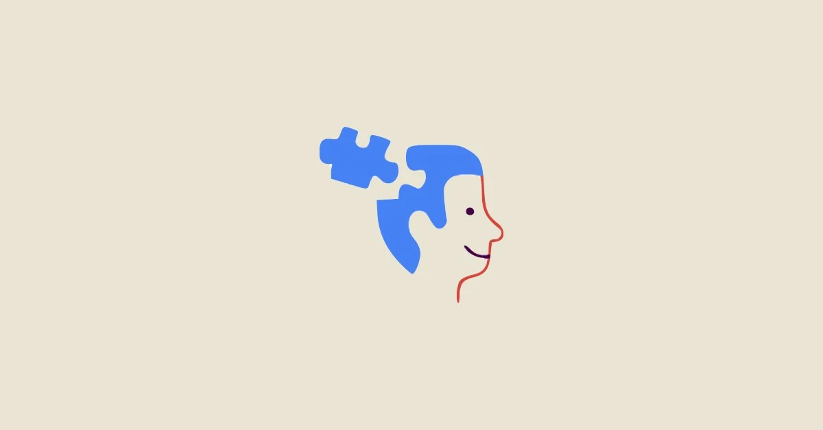 Line illustration of a head in profile with a jigsaw piece fitting into it.